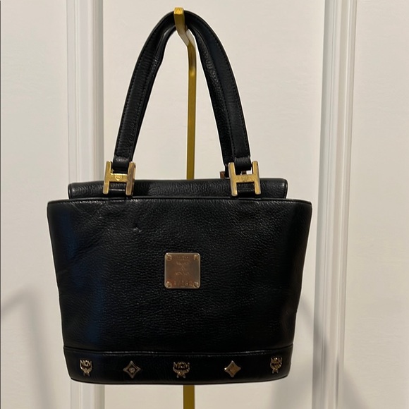 MCM Black Leather Satchel Tote Bag